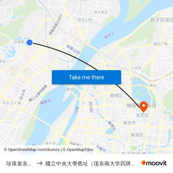 珍珠泉东大门 to 國立中央大學舊址（现东南大学四牌楼校区） map