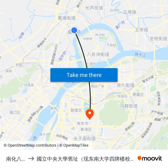 南化八村 to 國立中央大學舊址（现东南大学四牌楼校区） map