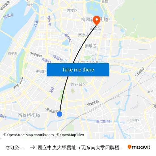 春江路西站 to 國立中央大學舊址（现东南大学四牌楼校区） map