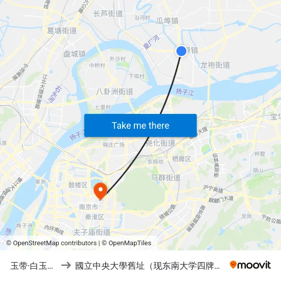 玉带·白玉社区 to 國立中央大學舊址（现东南大学四牌楼校区） map