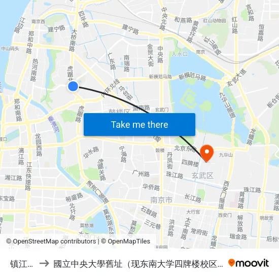 镇江路 to 國立中央大學舊址（现东南大学四牌楼校区） map