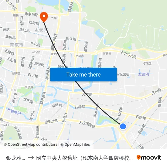 银龙雅苑 to 國立中央大學舊址（现东南大学四牌楼校区） map