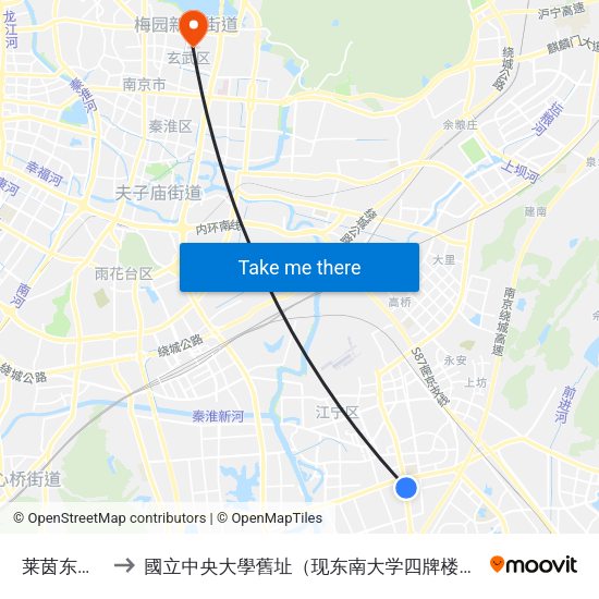 莱茵东郡东 to 國立中央大學舊址（现东南大学四牌楼校区） map