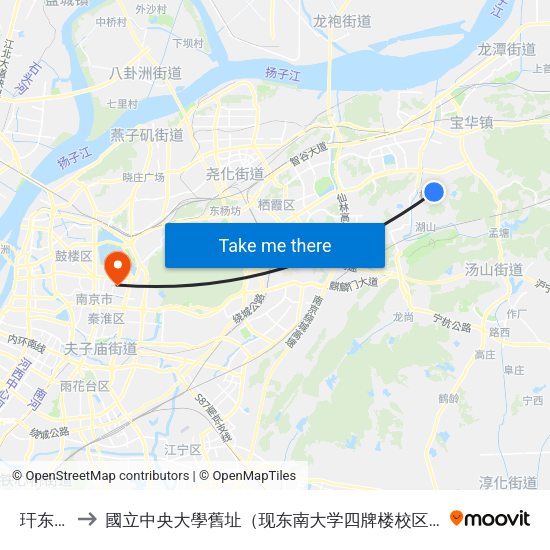 玕东村 to 國立中央大學舊址（现东南大学四牌楼校区） map