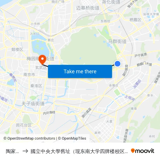 陶家营 to 國立中央大學舊址（现东南大学四牌楼校区） map