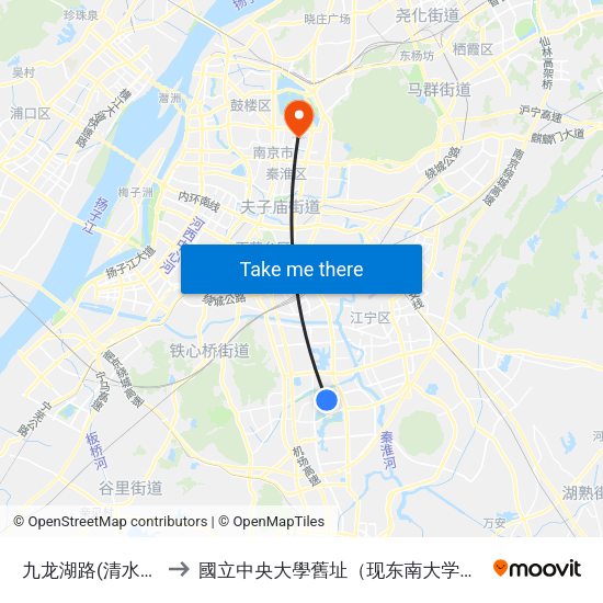 九龙湖路(清水亭西路) to 國立中央大學舊址（现东南大学四牌楼校区） map