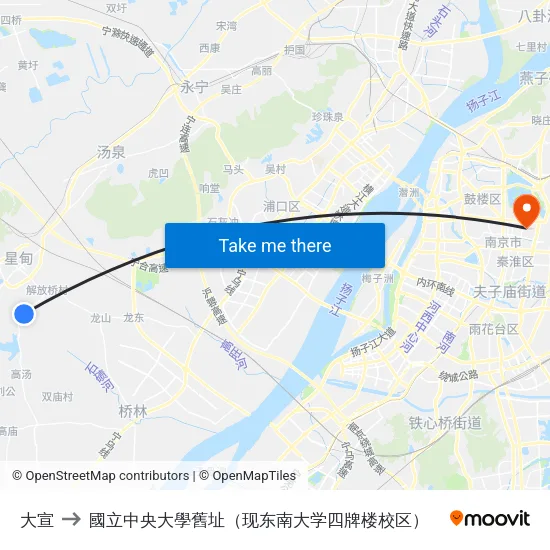 大宣 to 國立中央大學舊址（现东南大学四牌楼校区） map