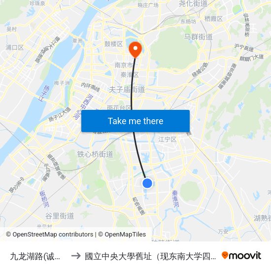 九龙湖路(诚信大道) to 國立中央大學舊址（现东南大学四牌楼校区） map