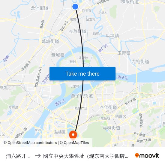 浦六路开发区 to 國立中央大學舊址（现东南大学四牌楼校区） map