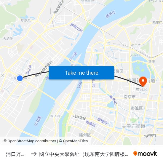 浦口万汇城 to 國立中央大學舊址（现东南大学四牌楼校区） map