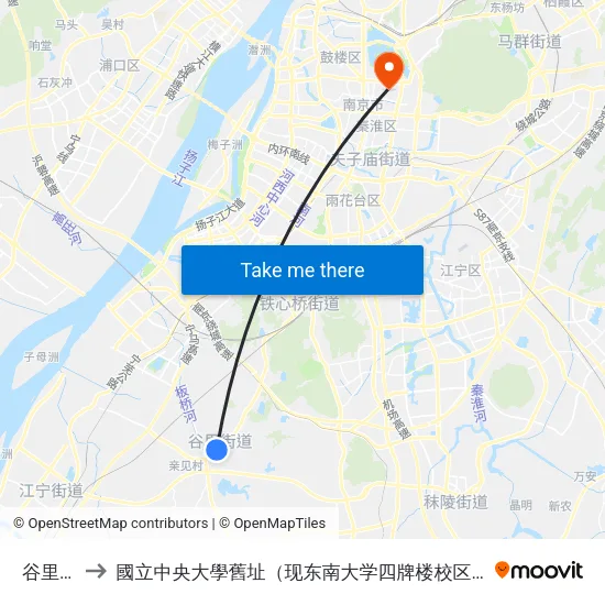谷里东 to 國立中央大學舊址（现东南大学四牌楼校区） map
