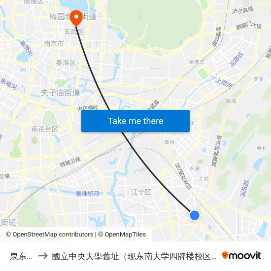 泉东路 to 國立中央大學舊址（现东南大学四牌楼校区） map