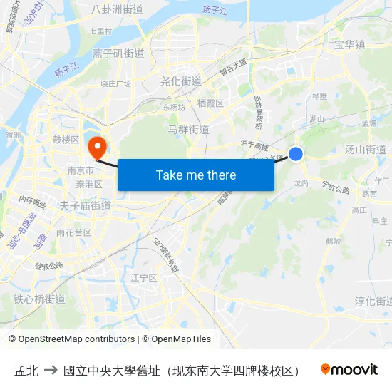 孟北 to 國立中央大學舊址（现东南大学四牌楼校区） map