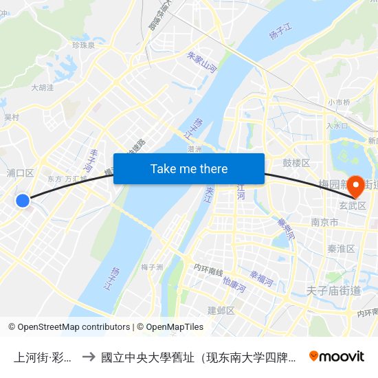 上河街·彩虹桥 to 國立中央大學舊址（现东南大学四牌楼校区） map