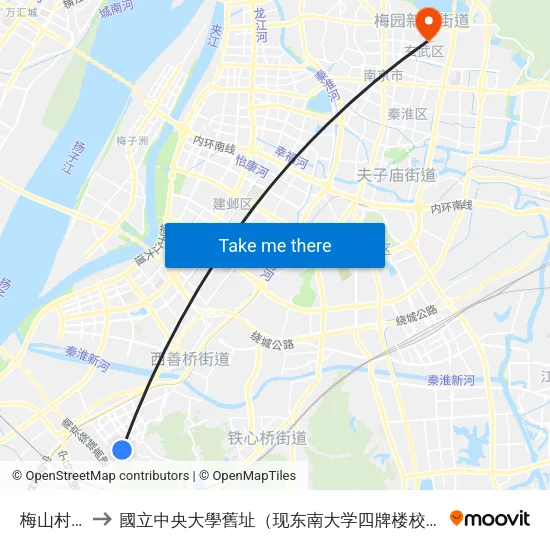 梅山村路 to 國立中央大學舊址（现东南大学四牌楼校区） map