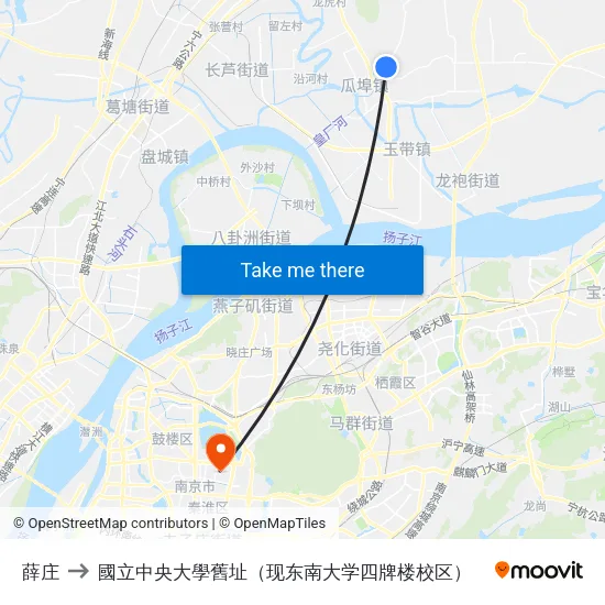 薛庄 to 國立中央大學舊址（现东南大学四牌楼校区） map