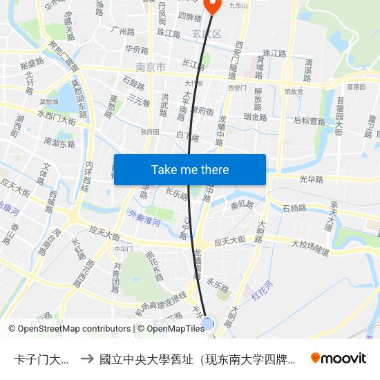 卡子门大街南 to 國立中央大學舊址（现东南大学四牌楼校区） map