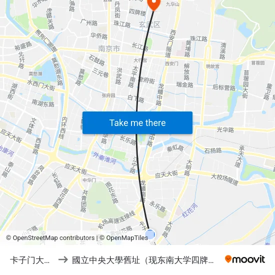 卡子门大街南 to 國立中央大學舊址（现东南大学四牌楼校区） map