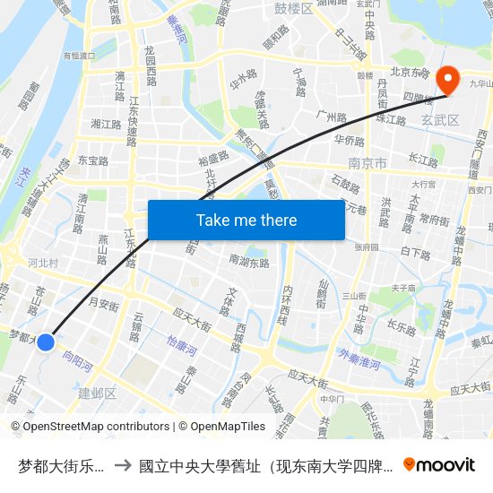 梦都大街乐山路 to 國立中央大學舊址（现东南大学四牌楼校区） map