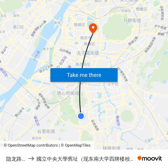 隐龙路北 to 國立中央大學舊址（现东南大学四牌楼校区） map