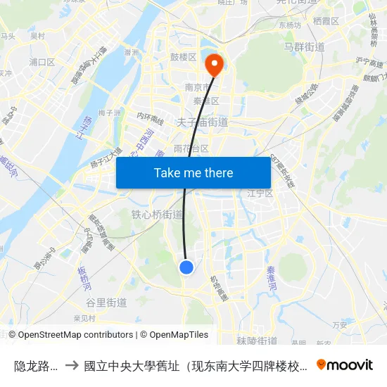 隐龙路北 to 國立中央大學舊址（现东南大学四牌楼校区） map