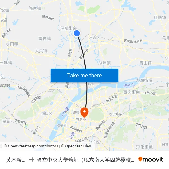 黄木桥西 to 國立中央大學舊址（现东南大学四牌楼校区） map
