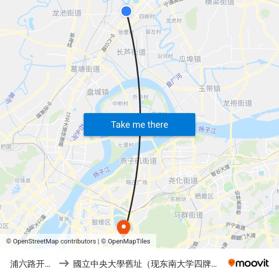 浦六路开发区 to 國立中央大學舊址（现东南大学四牌楼校区） map