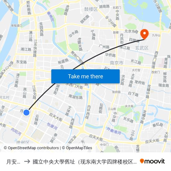 月安街 to 國立中央大學舊址（现东南大学四牌楼校区） map