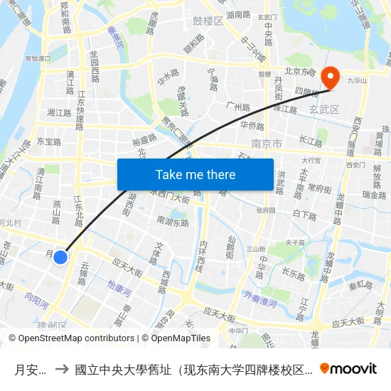 月安街 to 國立中央大學舊址（现东南大学四牌楼校区） map