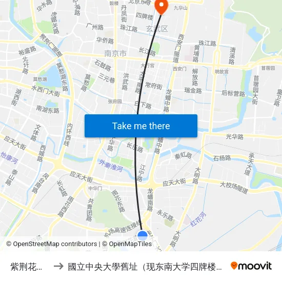 紫荆花路东 to 國立中央大學舊址（现东南大学四牌楼校区） map
