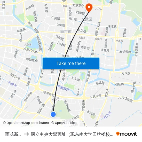 雨花新村 to 國立中央大學舊址（现东南大学四牌楼校区） map
