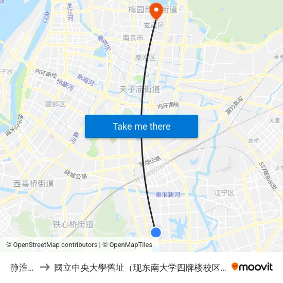 静淮街 to 國立中央大學舊址（现东南大学四牌楼校区） map