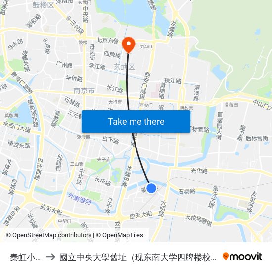 秦虹小区 to 國立中央大學舊址（现东南大学四牌楼校区） map