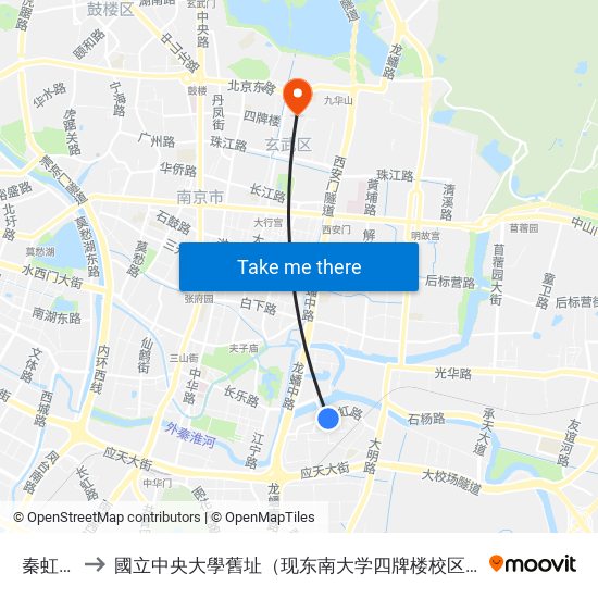 秦虹西 to 國立中央大學舊址（现东南大学四牌楼校区） map