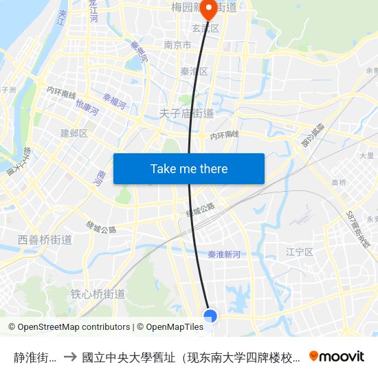 静淮街南 to 國立中央大學舊址（现东南大学四牌楼校区） map