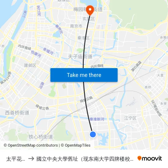 太平花苑 to 國立中央大學舊址（现东南大学四牌楼校区） map