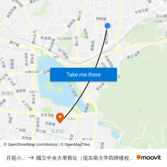 月苑小区 to 國立中央大學舊址（现东南大学四牌楼校区） map