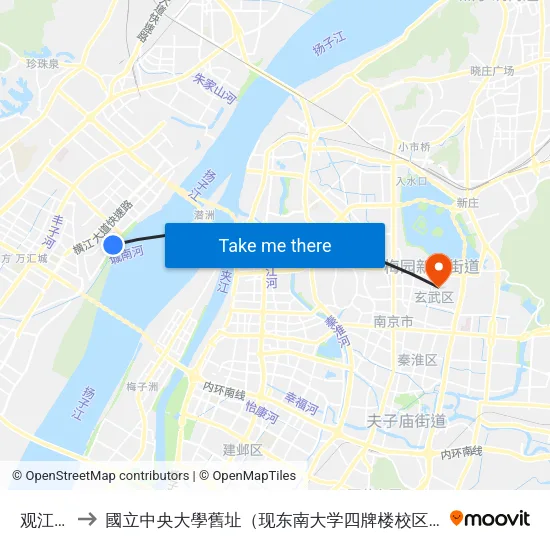 观江台 to 國立中央大學舊址（现东南大学四牌楼校区） map