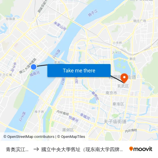 青奥滨江公园 to 國立中央大學舊址（现东南大学四牌楼校区） map