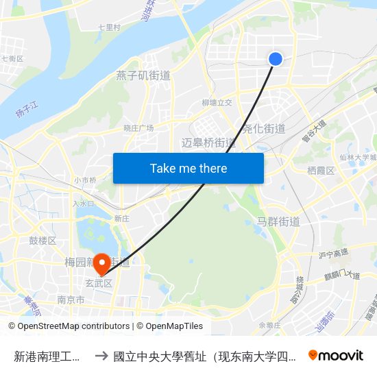 新港南理工科技园 to 國立中央大學舊址（现东南大学四牌楼校区） map