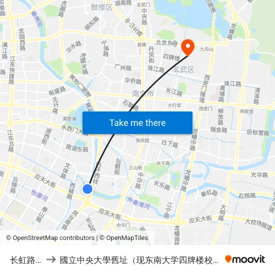 长虹路南 to 國立中央大學舊址（现东南大学四牌楼校区） map
