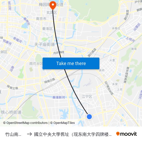 竹山南路东 to 國立中央大學舊址（现东南大学四牌楼校区） map