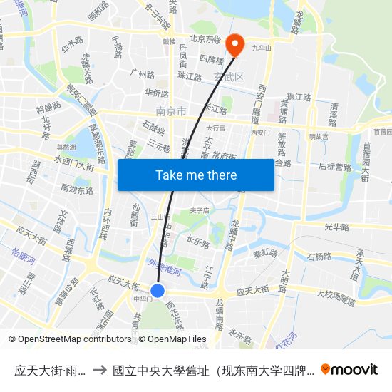 应天大街·雨花路 to 國立中央大學舊址（现东南大学四牌楼校区） map