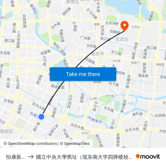 怡康新寓 to 國立中央大學舊址（现东南大学四牌楼校区） map