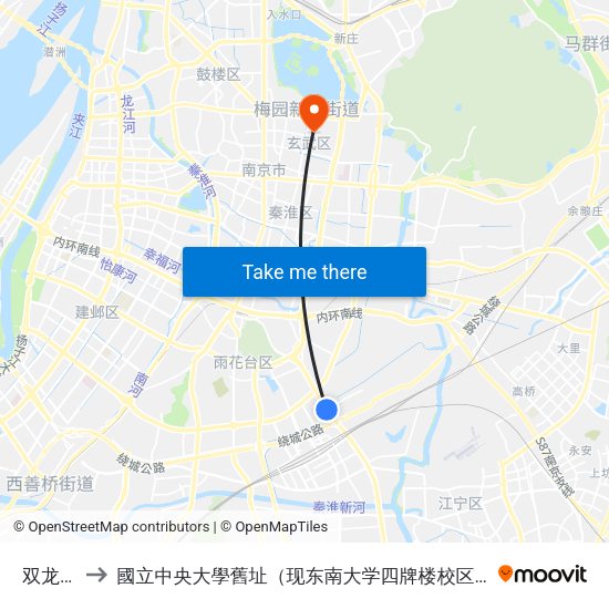 双龙街 to 國立中央大學舊址（现东南大学四牌楼校区） map