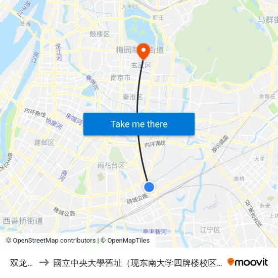 双龙街 to 國立中央大學舊址（现东南大学四牌楼校区） map