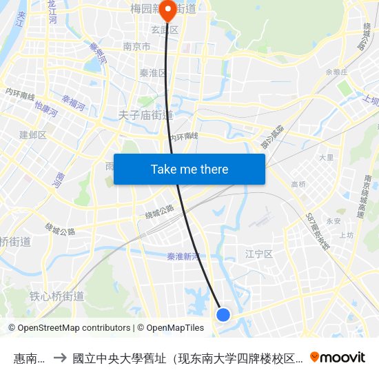 惠南巷 to 國立中央大學舊址（现东南大学四牌楼校区） map