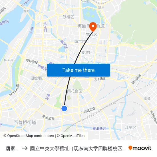 唐家洼 to 國立中央大學舊址（现东南大学四牌楼校区） map