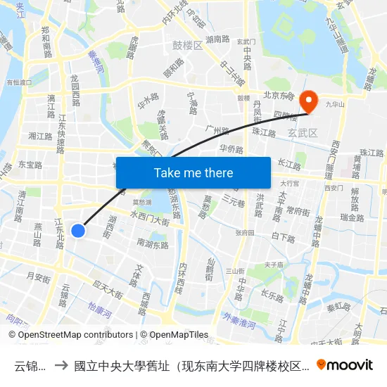 云锦路 to 國立中央大學舊址（现东南大学四牌楼校区） map
