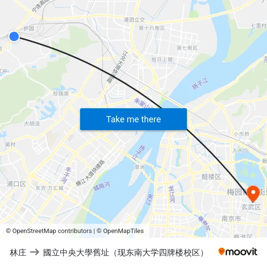 林庄 to 國立中央大學舊址（现东南大学四牌楼校区） map